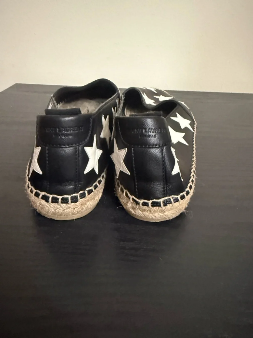 Saint Laurent Size 38.5 Black Leather White Star Espadrilles Loafers